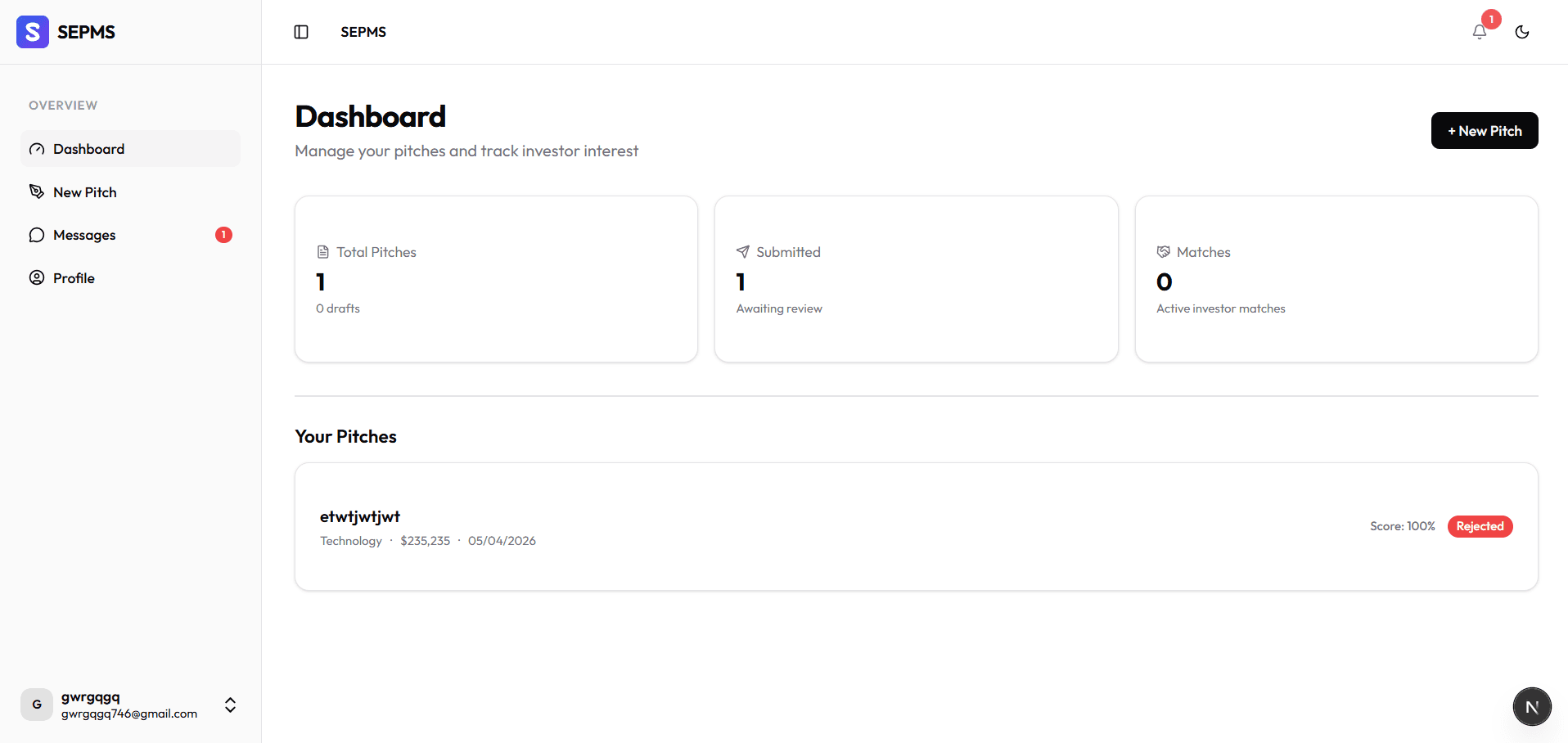 SEPMS Platform Dashboard Mockup Light